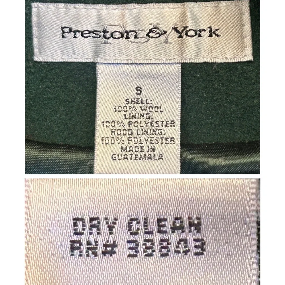 Preston & York Wool Coat in Rich Green with Pockets, Full Zip, & Hood, Small - Picture 14 of 15